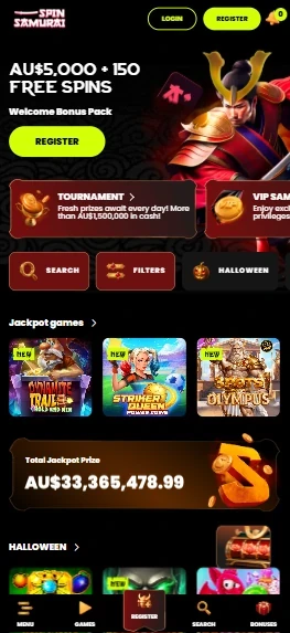 Spin Samurai mobile site on a smartphone