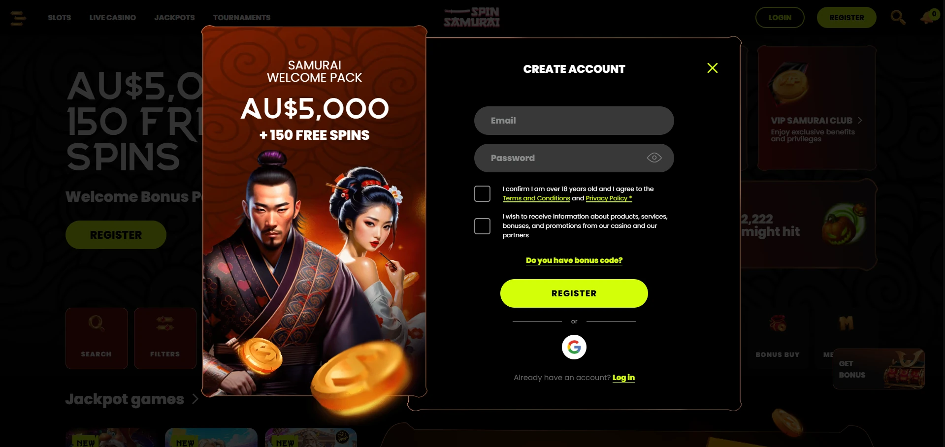 Spin Samurai registration form